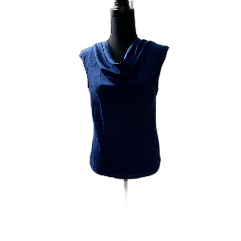 Shein Blouse  Women's Size XS Blue  Solid Draped Collar Sleeveless # 251